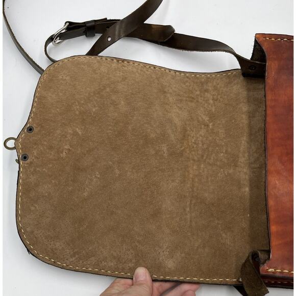 Tooled Brown Leather Mandala Vintage Saddle Boho Shoulder Bag Purse Y2k - Picture 8 of 16